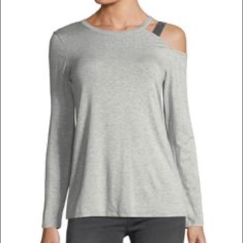 marled by reunited clothing cold shoulder gray top